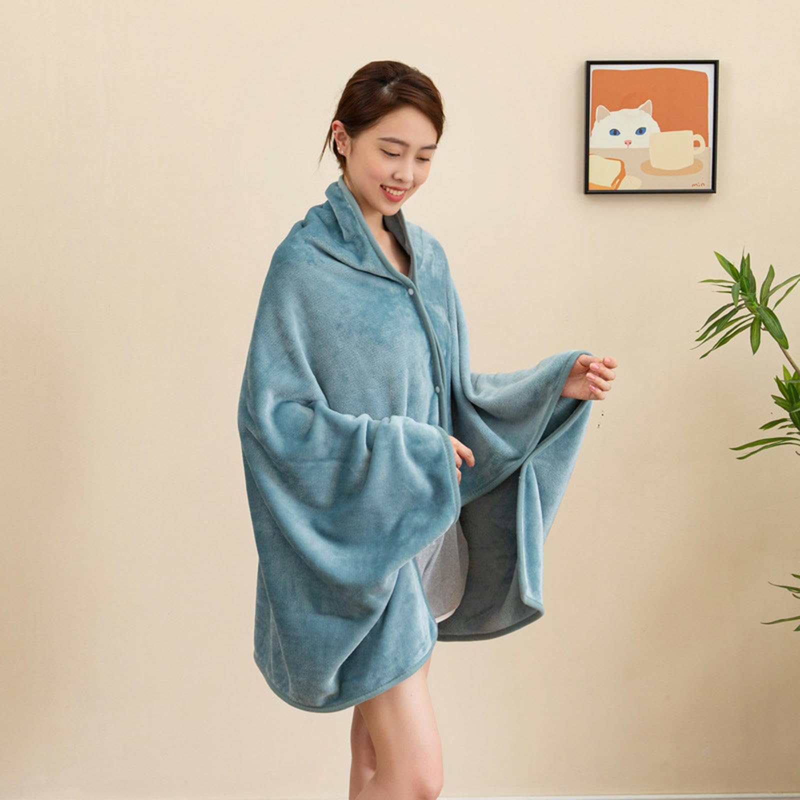 Couverture châle pour bureau et sieste : plaid d'appoint boutonné chaud