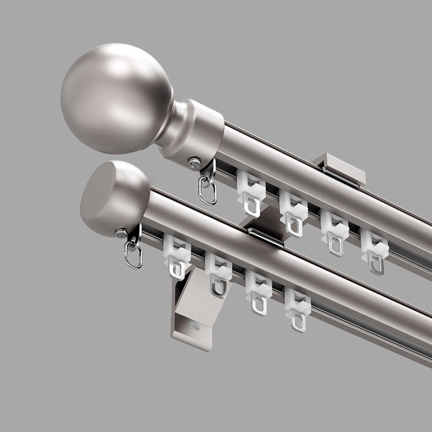 Tringle à Rideaux au mur, Tringle à Rideau avec Embouts à Boule avec Supports, Tringle à Rideaux pour séparateur de pièce, Salon(Gris,2.30 m (7.5 ft))