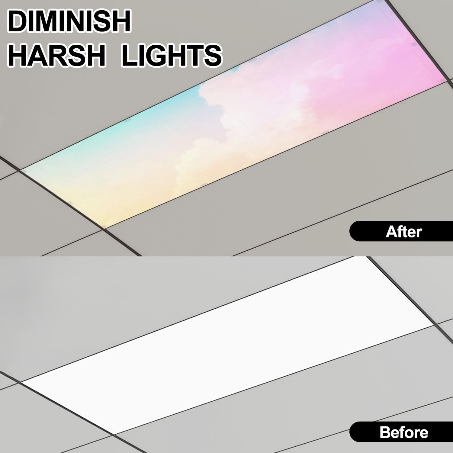 Fluorescent Light Covers for Ceiling Lights Cloud Sky Pastel Colored Easy to Install Magnetic Light Filter for Classroom Office Hospitals School Home Decor