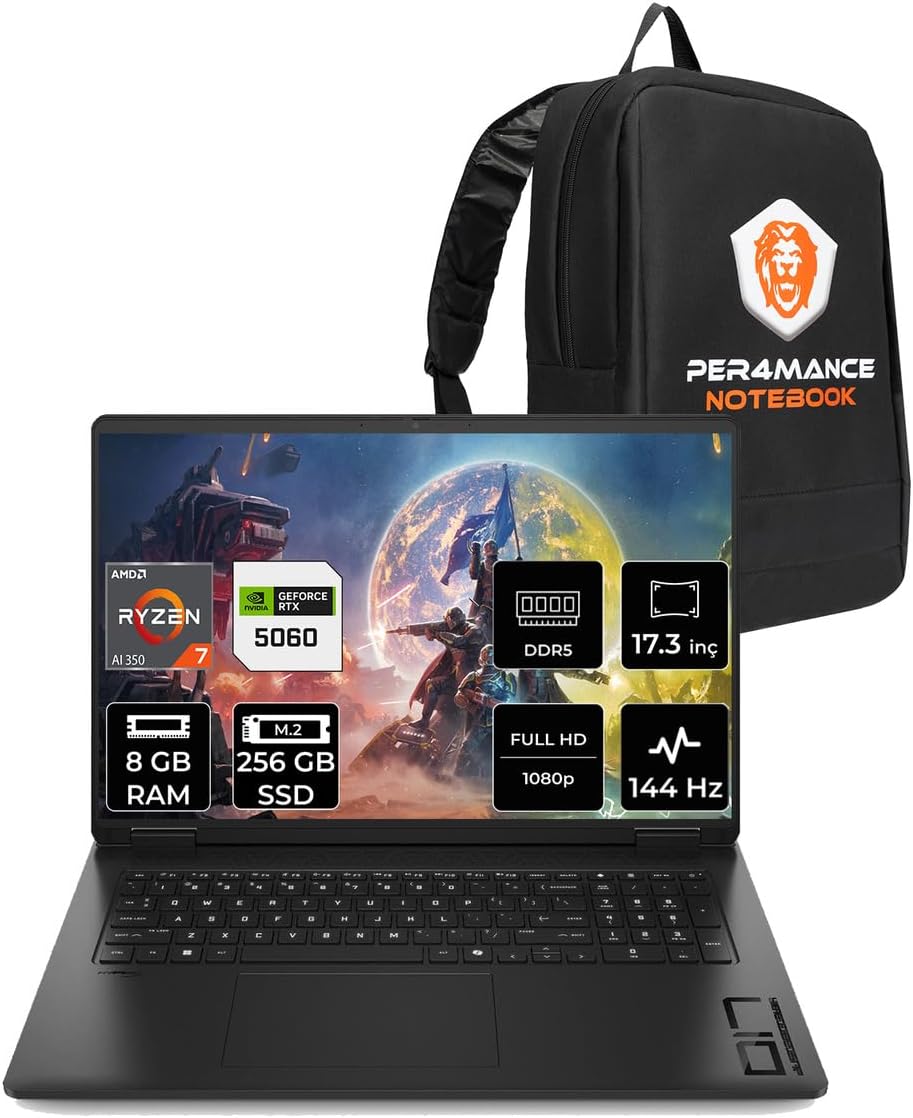 HP Omen 17 Ryzen Aı 7 350 8Gb 256Gb Ssd Rtx5060/8Gb 17.3