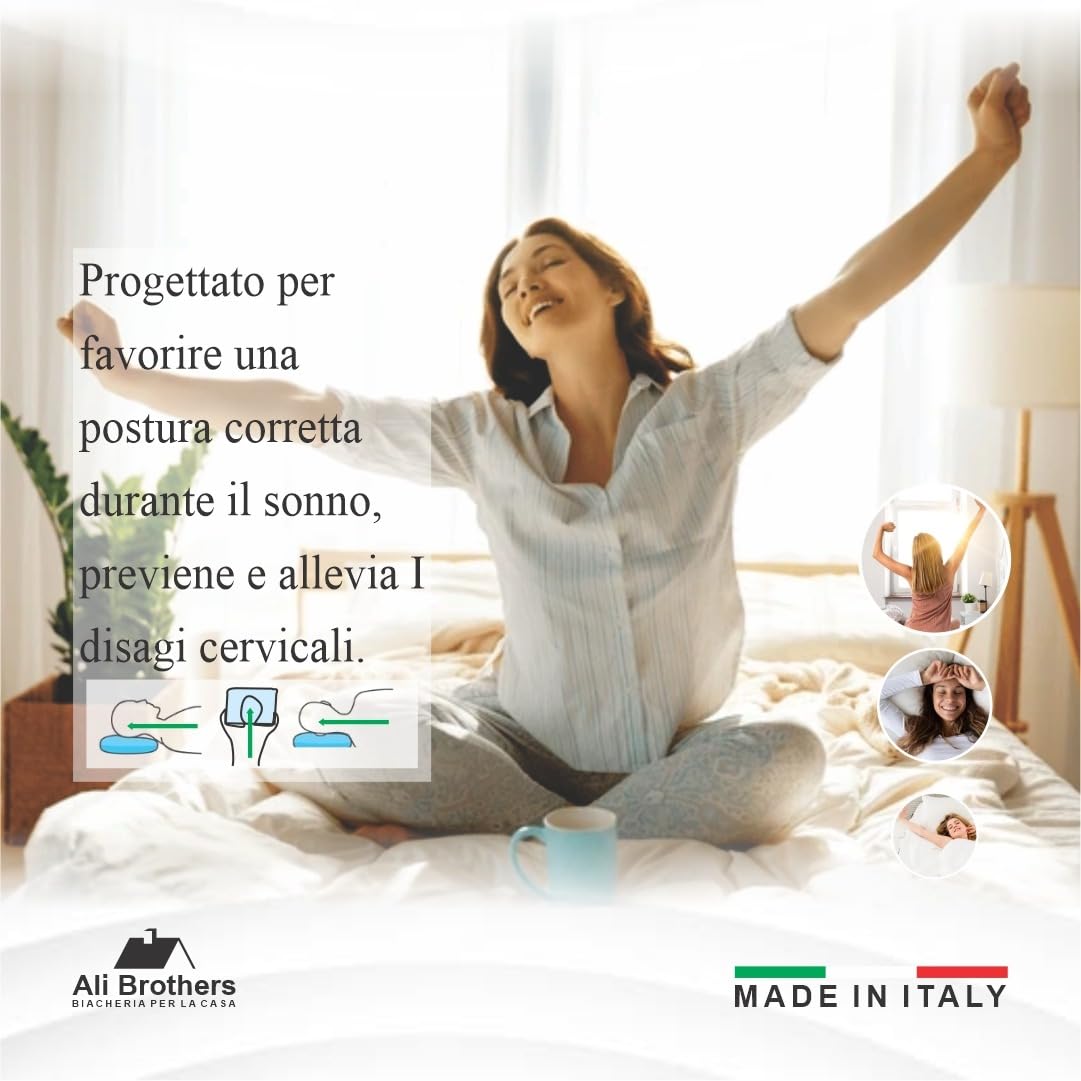 Cuscino Memory Foam Aloe Vera Set 2 Cuscino Ergonomico a Saponetta Antibatterico Ipoallergenico Traspirante per Benessere Notturno e Cuscini Letto Made in Italy per Collo e Cervicale