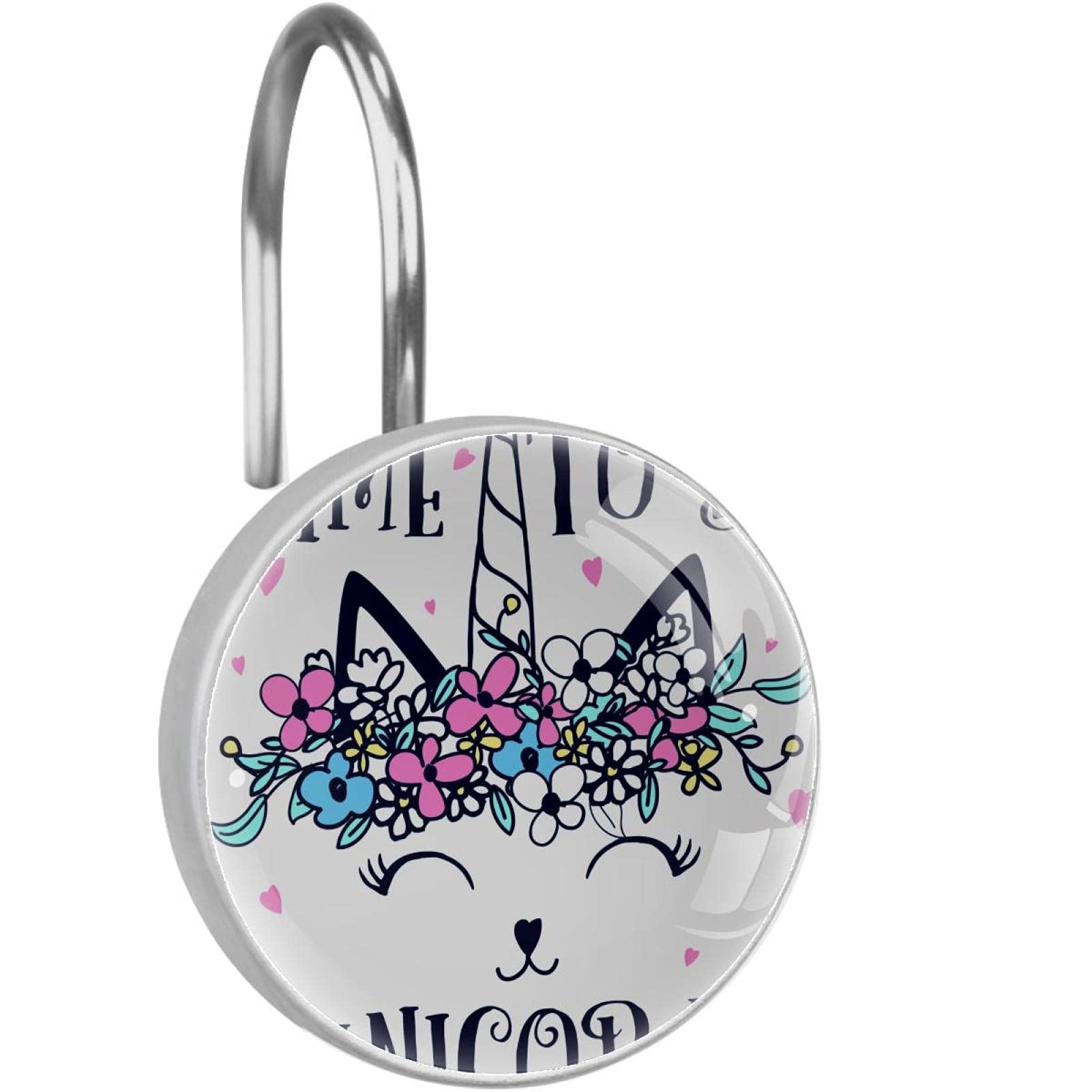 Crochets rideau de douche chat licorne inox antirouille pour deco salle de bain enfant