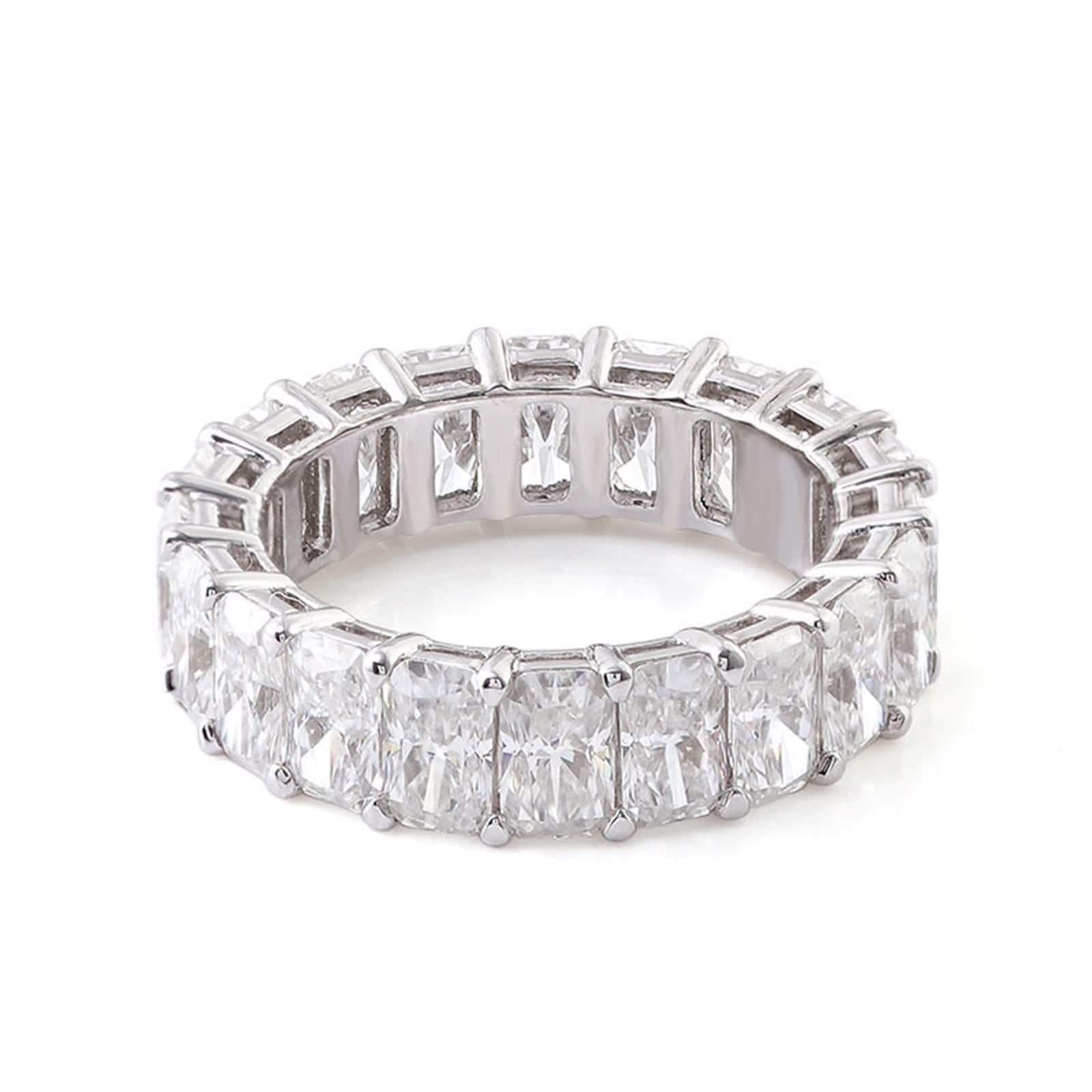 Moissanite obrączka ślubna, 9K/14K/18K białe złoto, Eternity Rectangle z modną modną modą Moissanit