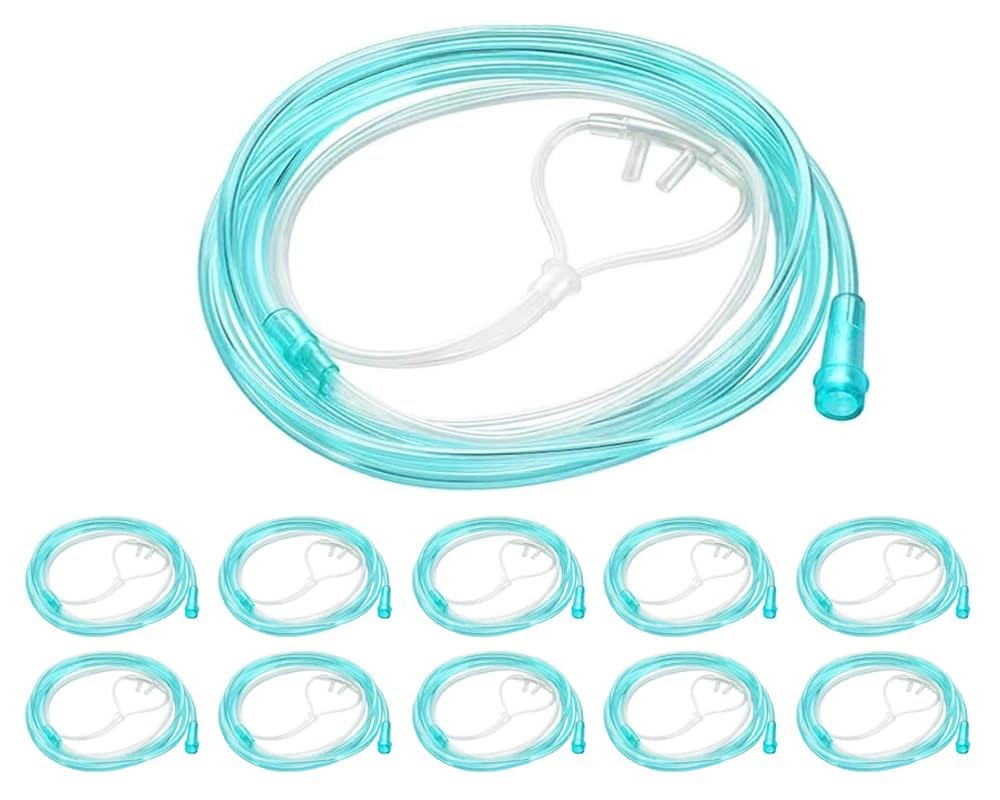 Photo 1 of 10 Pack High-Flow Ultra Soft Nasal Oxygen Cannula, Green Tubing and Each Individual Packing with Standard Connection 7 Ft