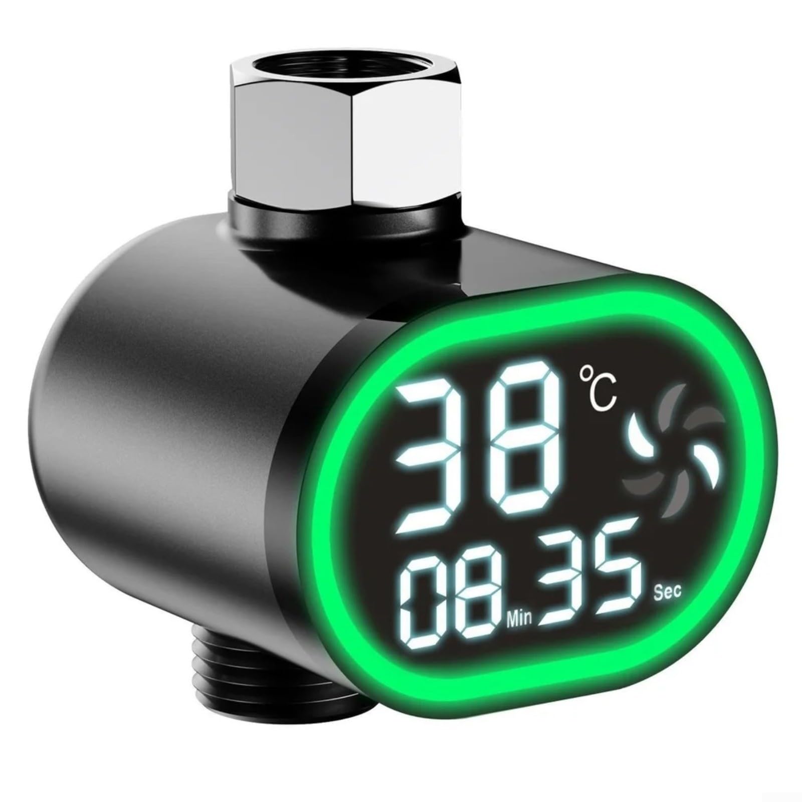 Shower Water Thermometer with LED Digital Display, Water Powered Baby Bath Temp Gauge, Color Changing Hot Cold Indicator for Safe Showering and Bathtub, Black