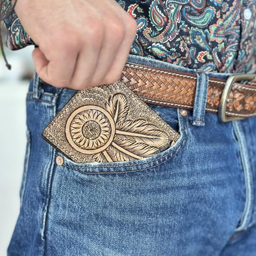 DANIEL'S ARTPLANET Western Leather Cowboy Wallet for Men Floral Rodeo Embossed Wallet Bifold Tooled Leather Wallet 10 Slots (Style #3)2