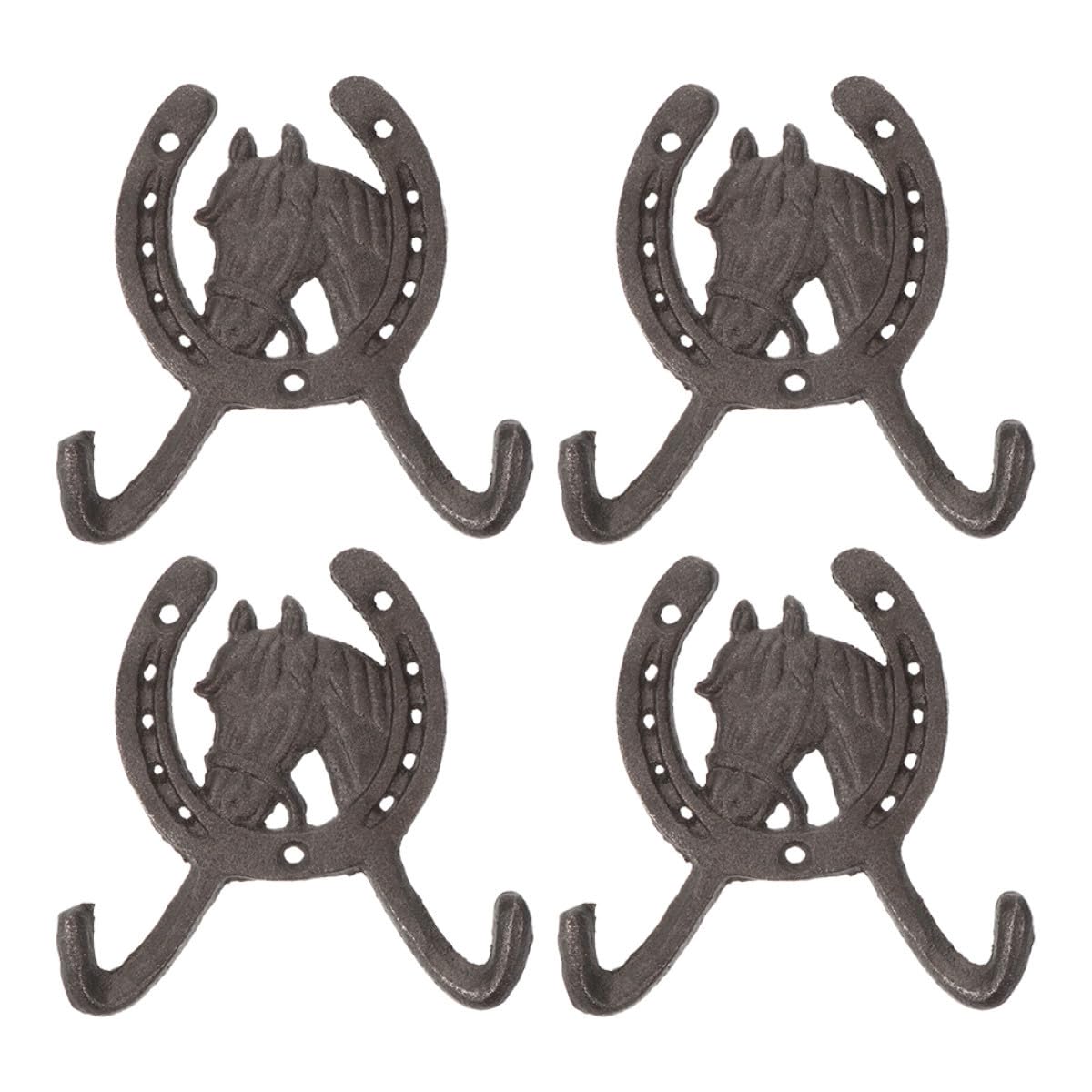 Ganci Decorativi da Parete a Ferro di Cavallo in Ferro Battuto 4 Pezzi
