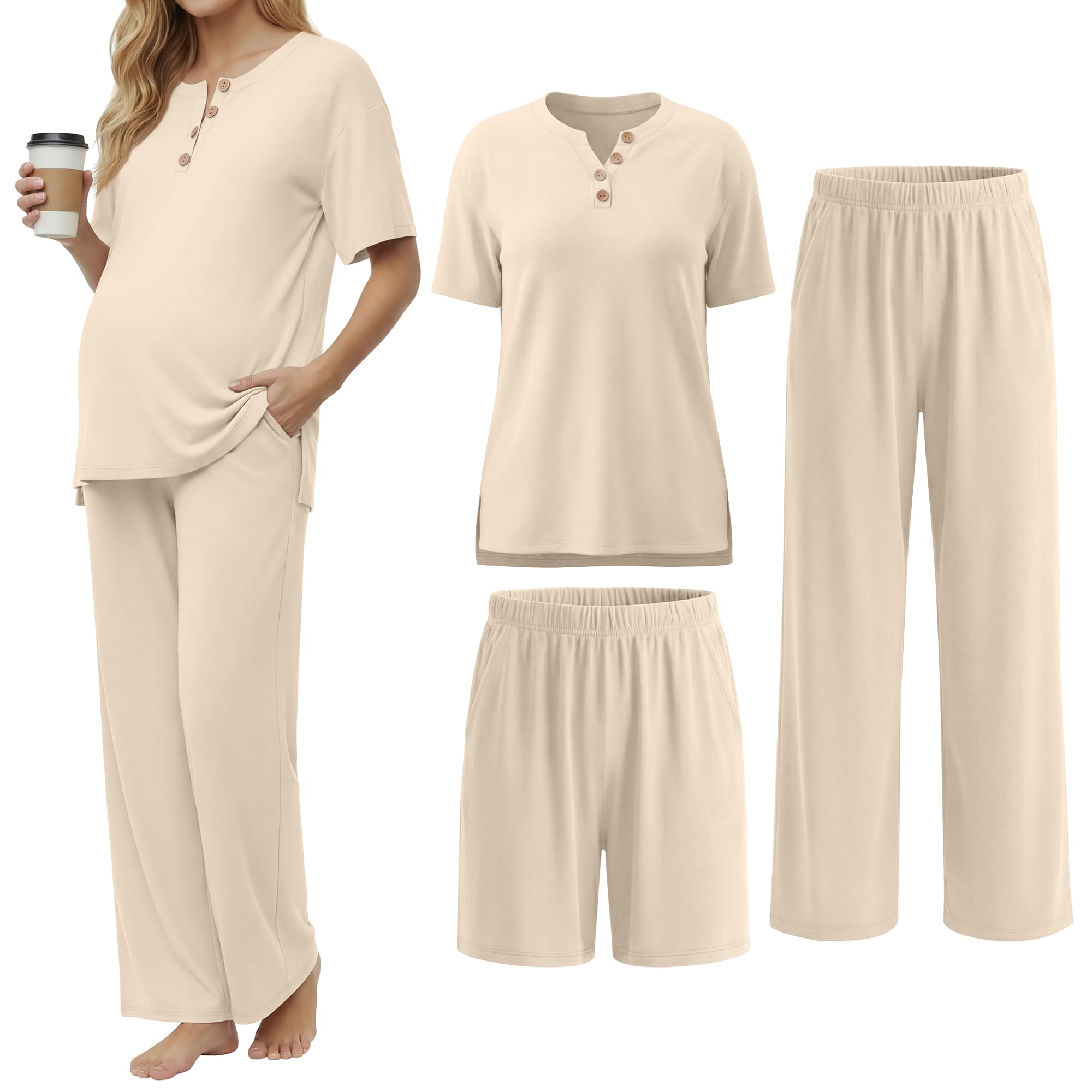 JoyMotion 3 Piece Maternity Lounge Set Postpartum Pajamas