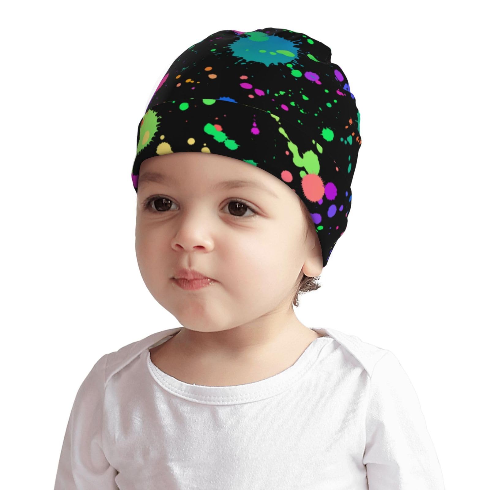 Glow in Dark Splatter Neon Kids Beanie Hats Warm Knit Beanie Cap Skull Caps Gifts Decor for Boys Girls