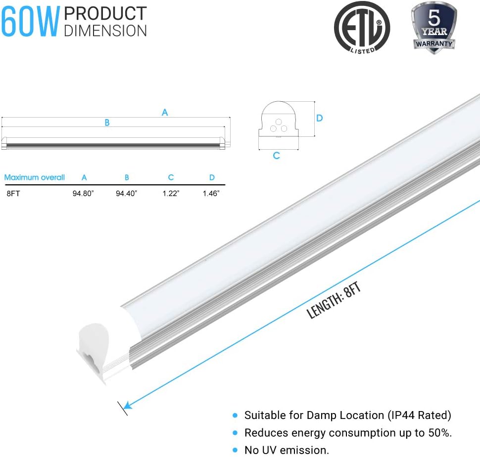 New Arrivals LEDMyplace 8 FT LED Shop Light, 60Watt Replacement (160W), 5000K Froted Lens, (Pack of 4) V-Shape Integrated Tube, ETL, DLC Certified, Ideal for (Garage Lighting, Shop Lighting, etc) Black Friday - 80% OFF LEDMyplace 8 FT LED Shop Light, 60Watt Replacement (160W), 5000K Froted Lens, (Pack of 4) V-Shape Integrated Tube, ETL, DLC Certified, Ideal for (Garage Lighting, Shop Lighting, etc)