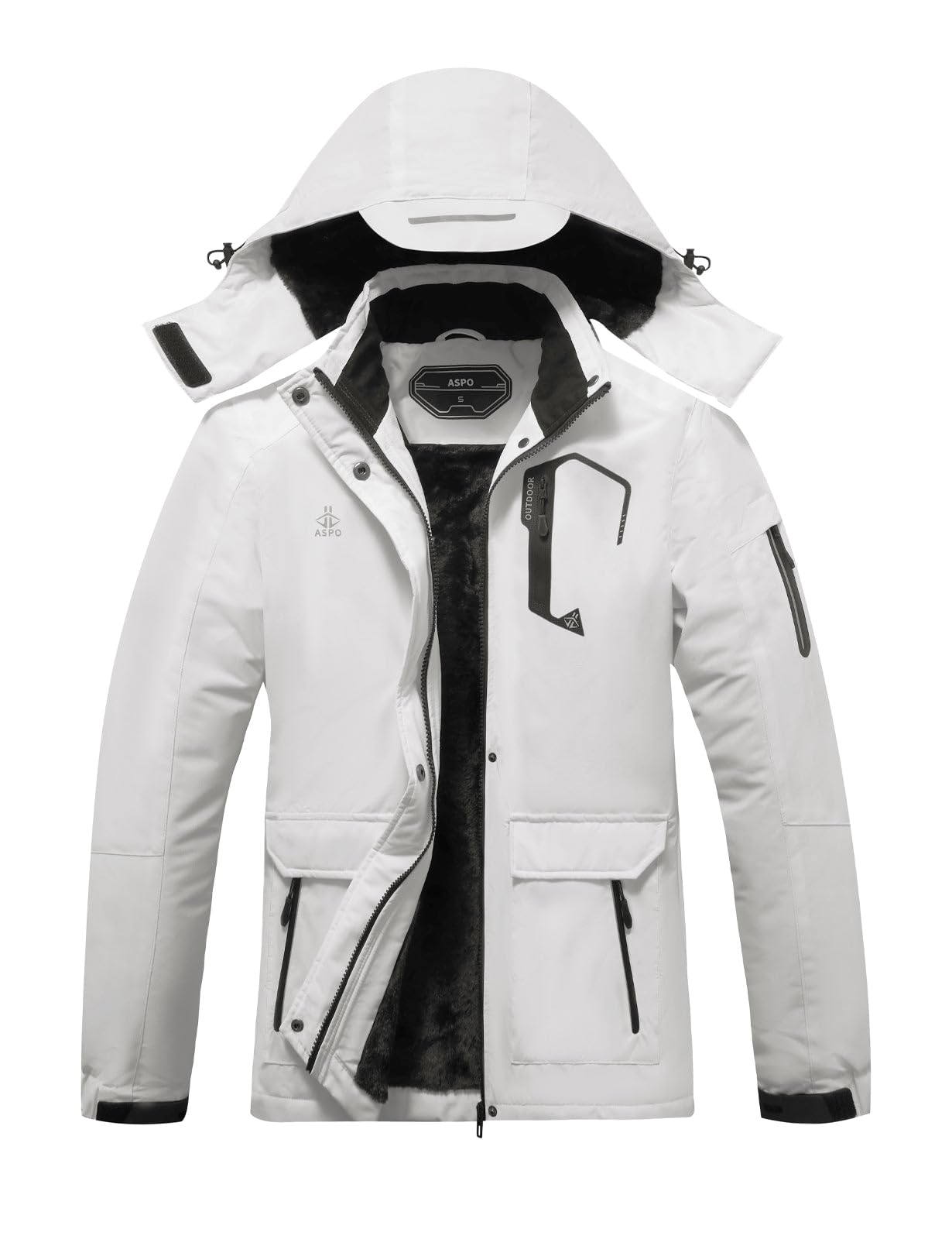 Photo 1 of ASPO Women's Waterproof Ski Jacket Warm Winter Snow Coat Hooded Snowboard Windbreaker Fleece Lined Mountain Raincoat Hiking White XL