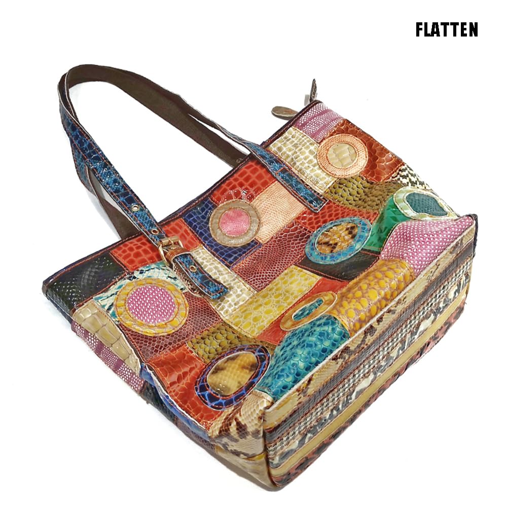 Bolso de mujer multicolor Tote monedero vaca charol bolso colorido patrón geométrico bolso de mano con estampado de serpiente con asa superior