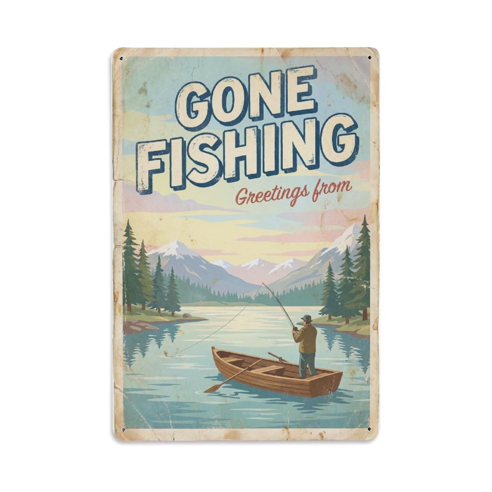 Gone Fishing Fishing Lodge Vintage Metal Tin Sign Plaque Wall Decor for Cafe, Club, Garden Metal Poster 8x12Inch