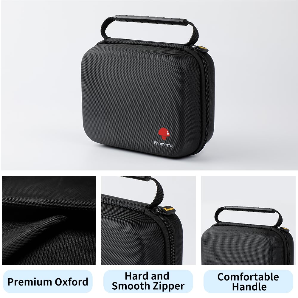 Phomemo Borsa per stampante, borsa portatile per stampante M221/M220/M110/M120/M200/M04S/M04AS, resistente agli urti, impermeabile, per stampante con nastro, con tasca a rete per accessori (nero)