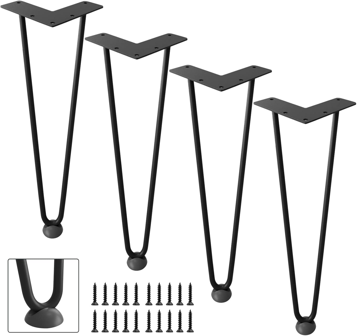 DonYoung Hairpin Legs 14", Coffee Table Legs Set of 4 Metal Furniture Legs, Mid Century Modern Style Table Legs for Nightstand Sofa Bench, Rubber Floor Protectors Included, Black