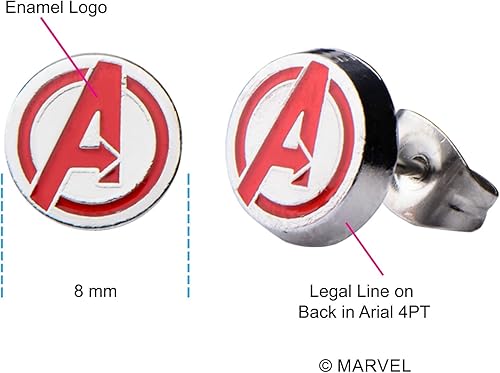 Miniatura 4 de Marvel Comics - Aretes redondos de acero inoxidable con licencia oficial de Avengers unisex talla única  Esmalte