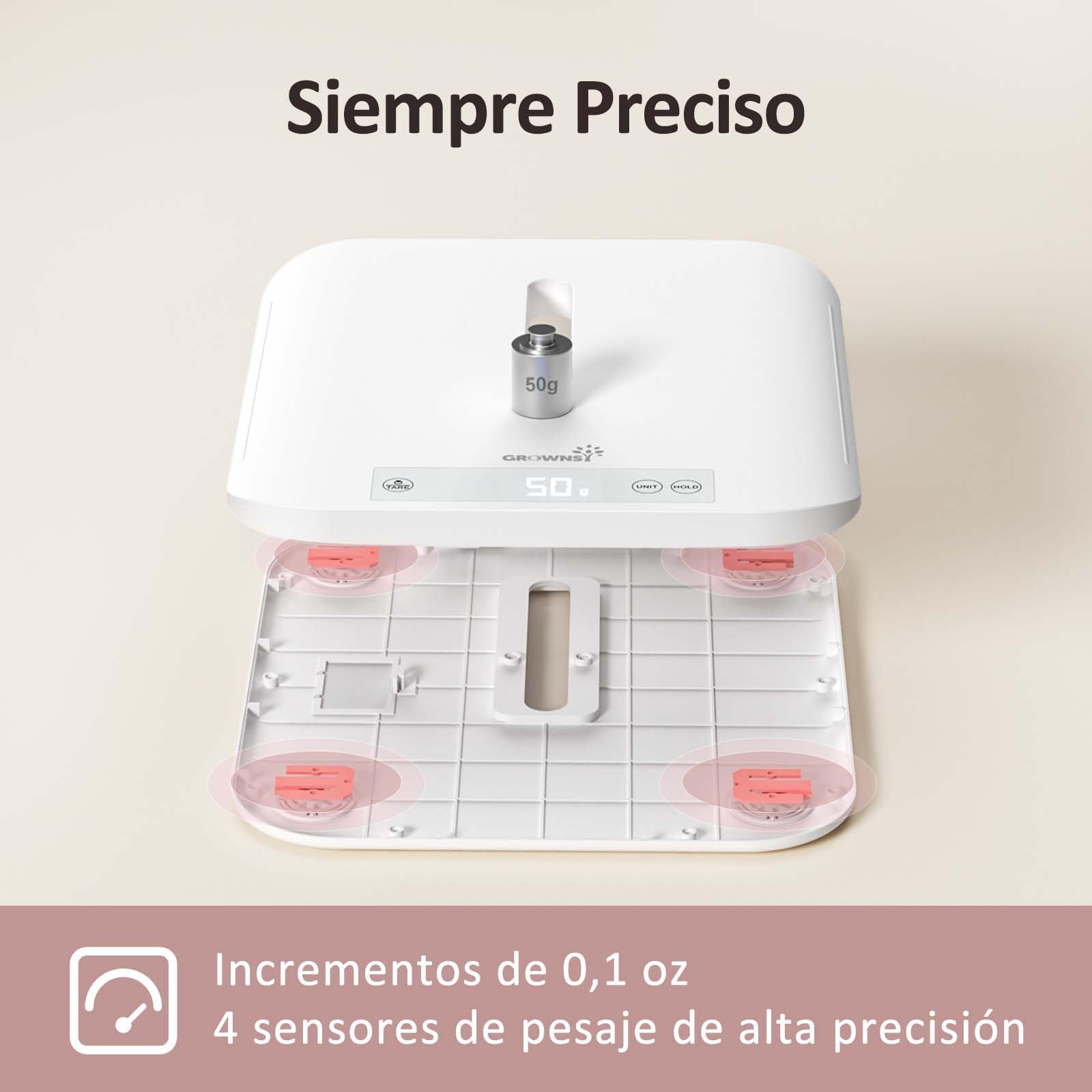 Grownsy Báscula Bebé Digital con Plataforma Extraíble, Máx. 150 kg, 5 Modos de Pesaje, LED Báscula para Mascotas con Función de Retención, Báscula para Adultos, Medición de Altura Hasta 70 cm