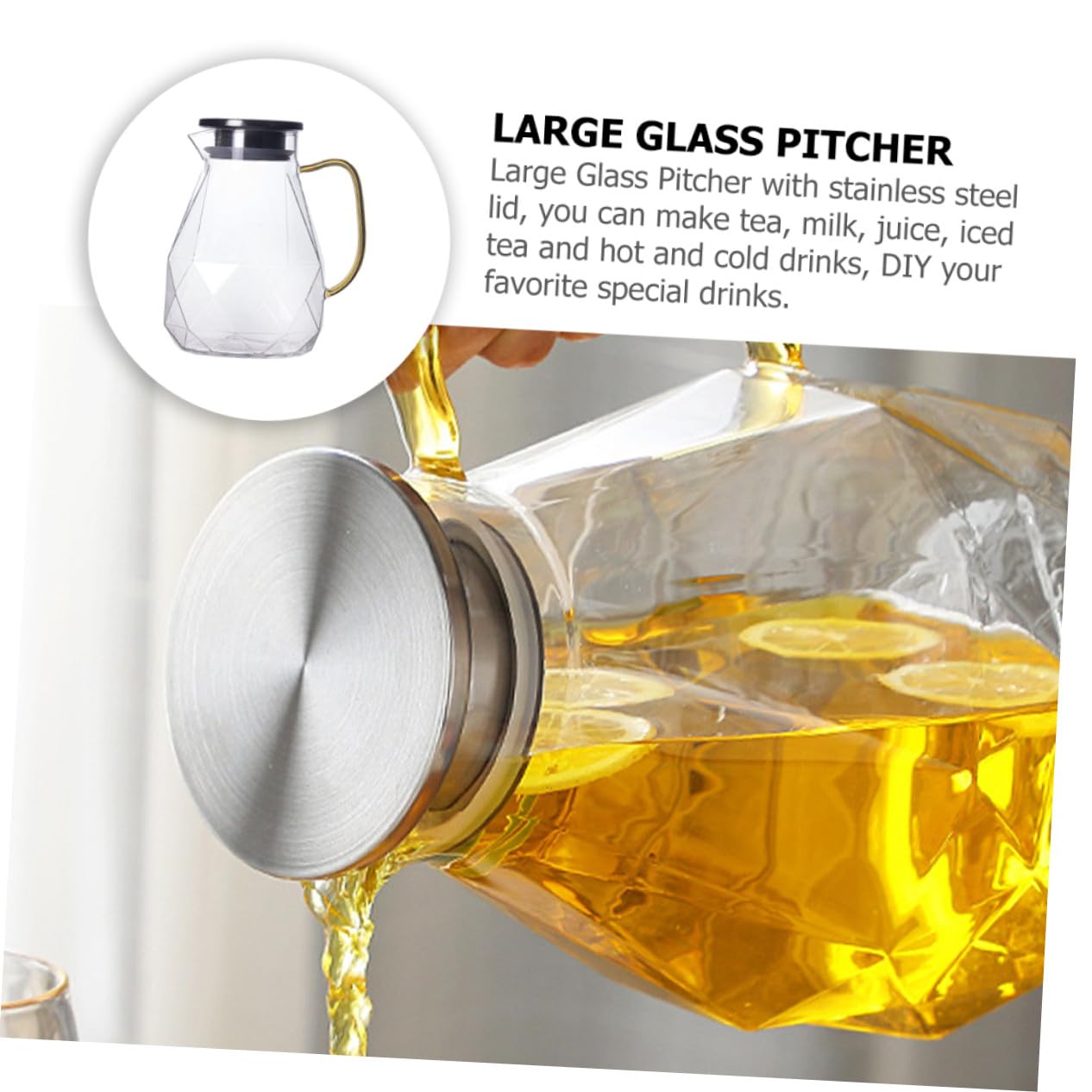 Jarra de Grande con Tapa de Acero Inoxidable Jarra para Agua Fría y Té Helado con Asa Ergonómica y Antigoteo para Bebidas Frías y Calientes el Hogar