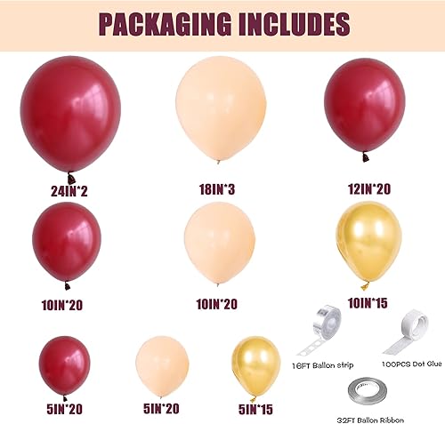 Miniatura 2 de Kit de arco de guirnalda de globos burdeos de 138 piezas, globos burdeos, globos rubor y globos de látex dorado metálico para el día de San