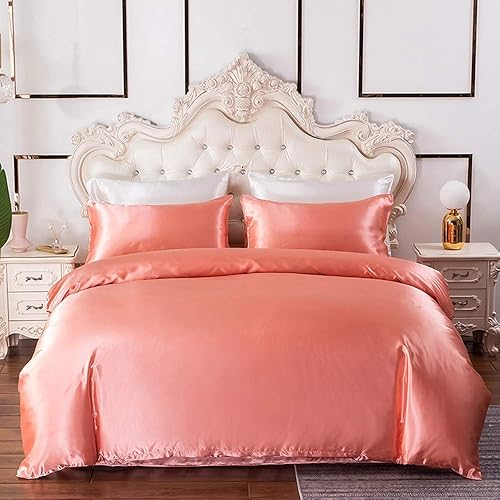 Juego de funda de edredón (1 funda de edredón solamente) QueenFull Size satén sedoso cierre de cremallera Super suave satén de seda hermoso juego de