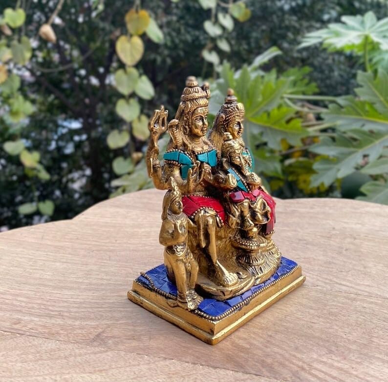 Image of Brass Shiv Parivar Statue 6 Inch Lord Shiva Parvati Kartikeya and Ganesha Murti Shiv Family Parivar Idol Statue for Home Decor Mandir Showpiece 1.5kg (Design 5)