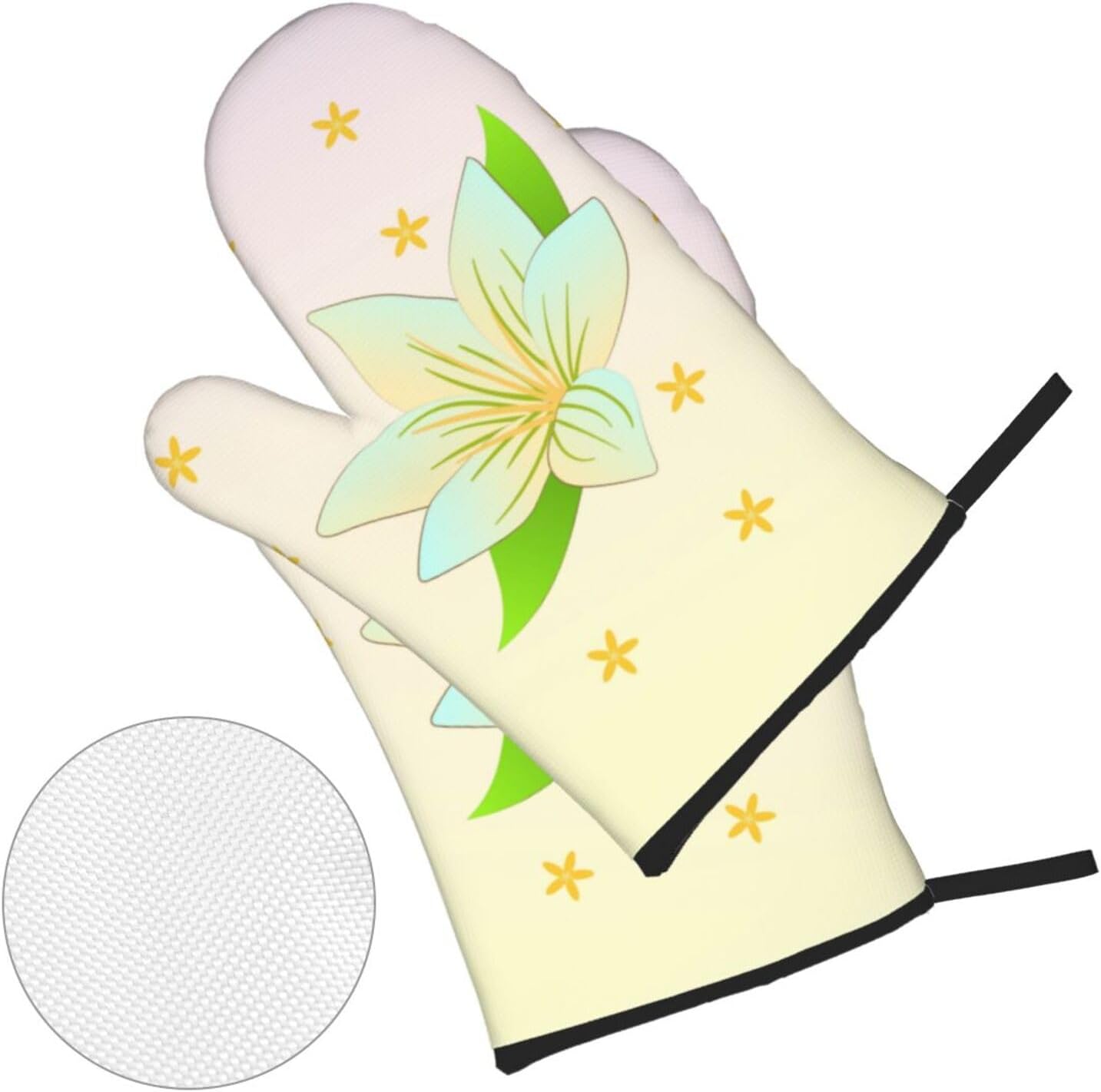 Blooming Daffodils Oven gloves and heat-resistant mat 4-piece set. Suitable for grilling, microwave oven frying, and baking
