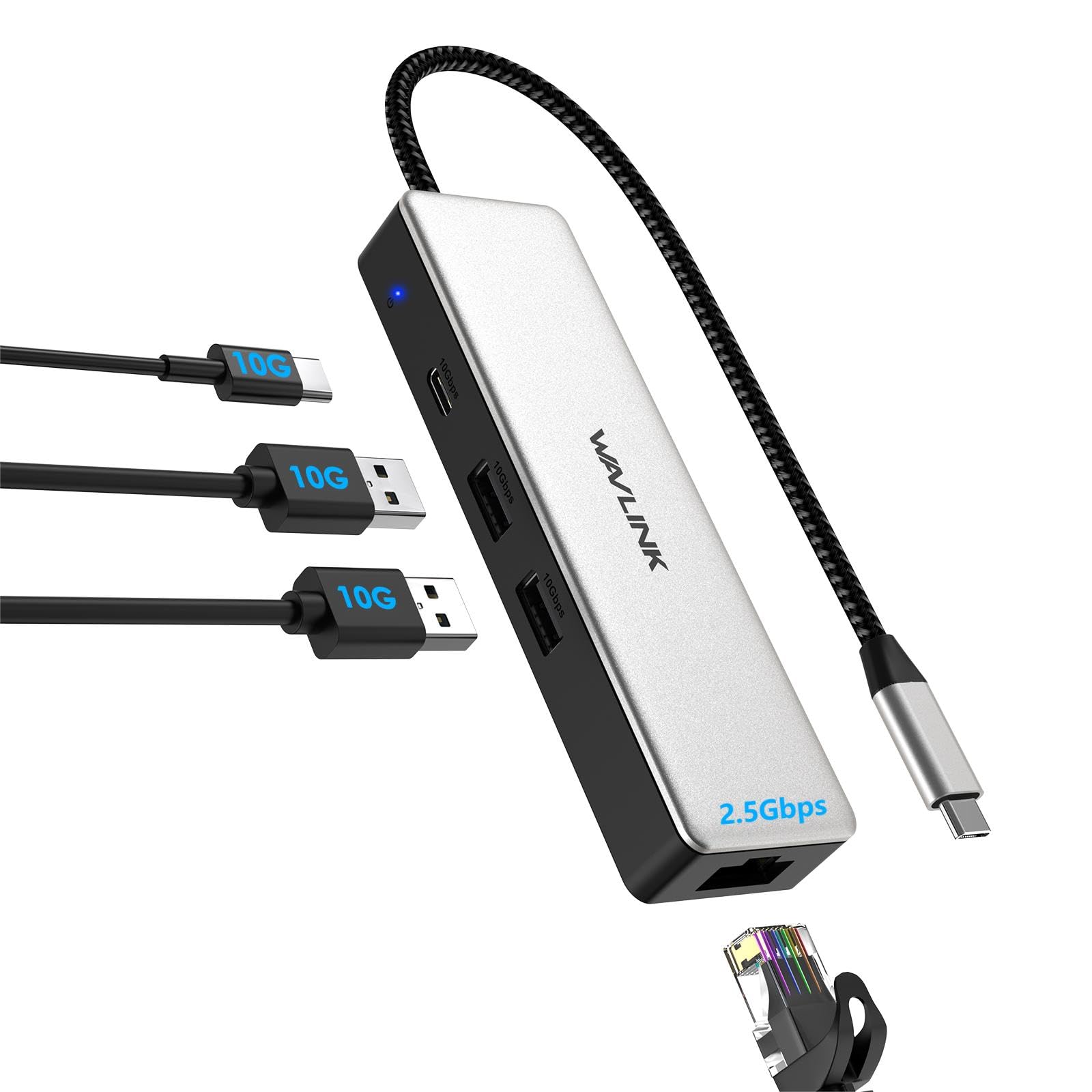 WAVLINK USB-C Ethernet ハブ 4-in-1｜USB 3.2 Gen2 10Gbps USB-C×1・10Gbps USB-A×2・2.5GbE 有線LANポート搭載｜プラグ＆プレイ｜MacBook／Acer Aspire／HPノートPC／iPad／iPhone 15/15 Pro 対応