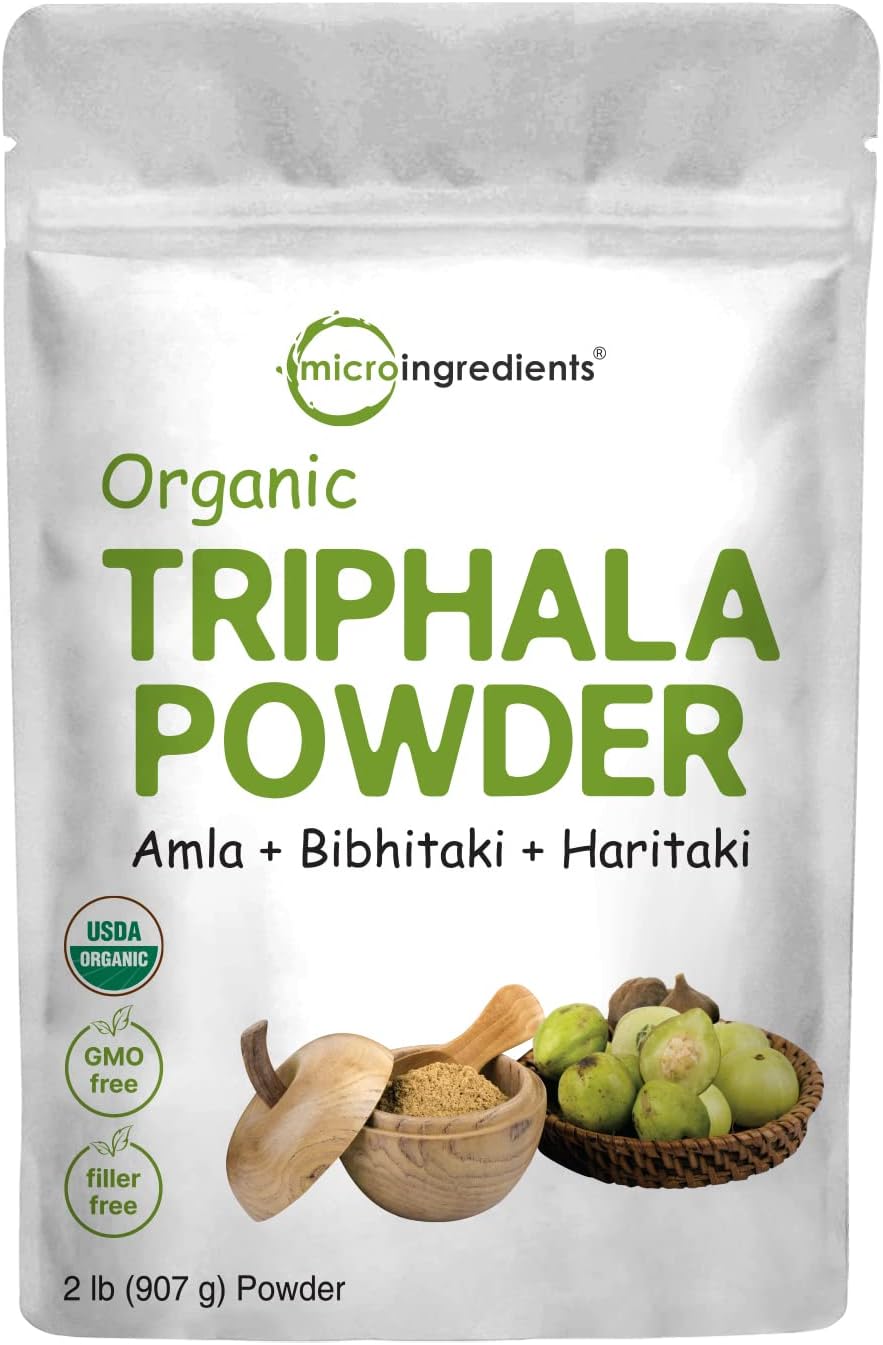 Organic Triphala Powder, 2 Pounds (Amla + Haritaki + Bibhitaki) | India Origin, Herbal Adaptogen Supplement, Supports Colon & Immune Health | Vegan, No GMOS
