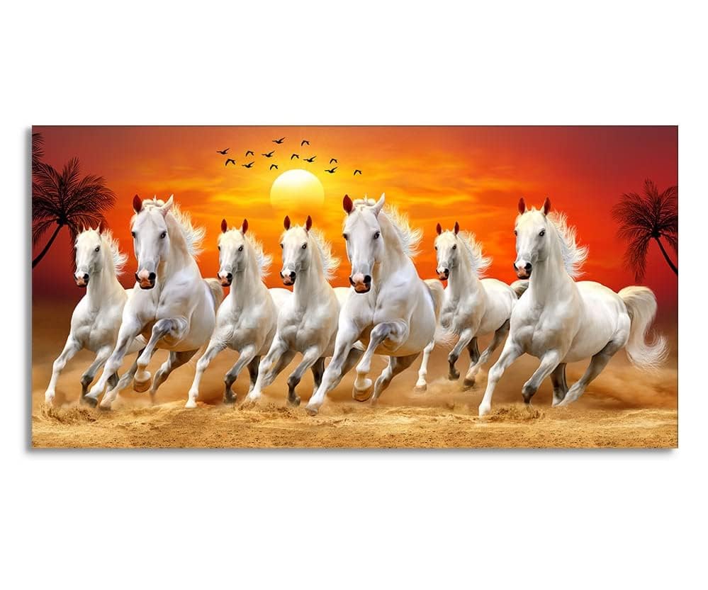 Image of AADEE CRAFT Seven Running Horses at Sunrise Floating Frame Canvas Wall Painting For Living Room Drawing Room Bedroom Home Decor Office Size Large (48x24 Inches)
