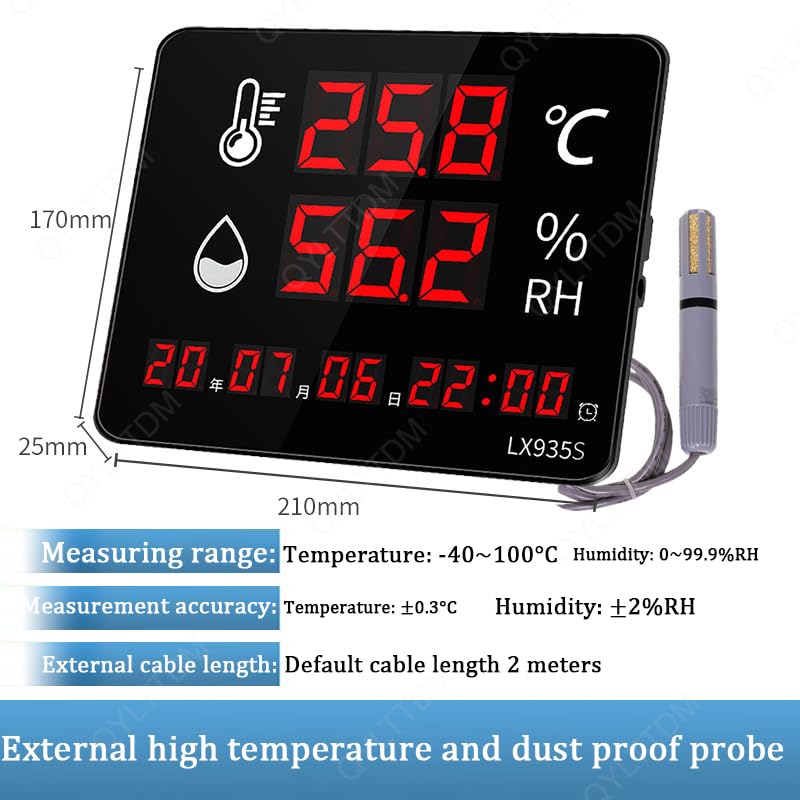 Medidor digital de temperatura y humedad con alarma, grabación máxima/mínima para el hogar, aula, monitoreo industrial