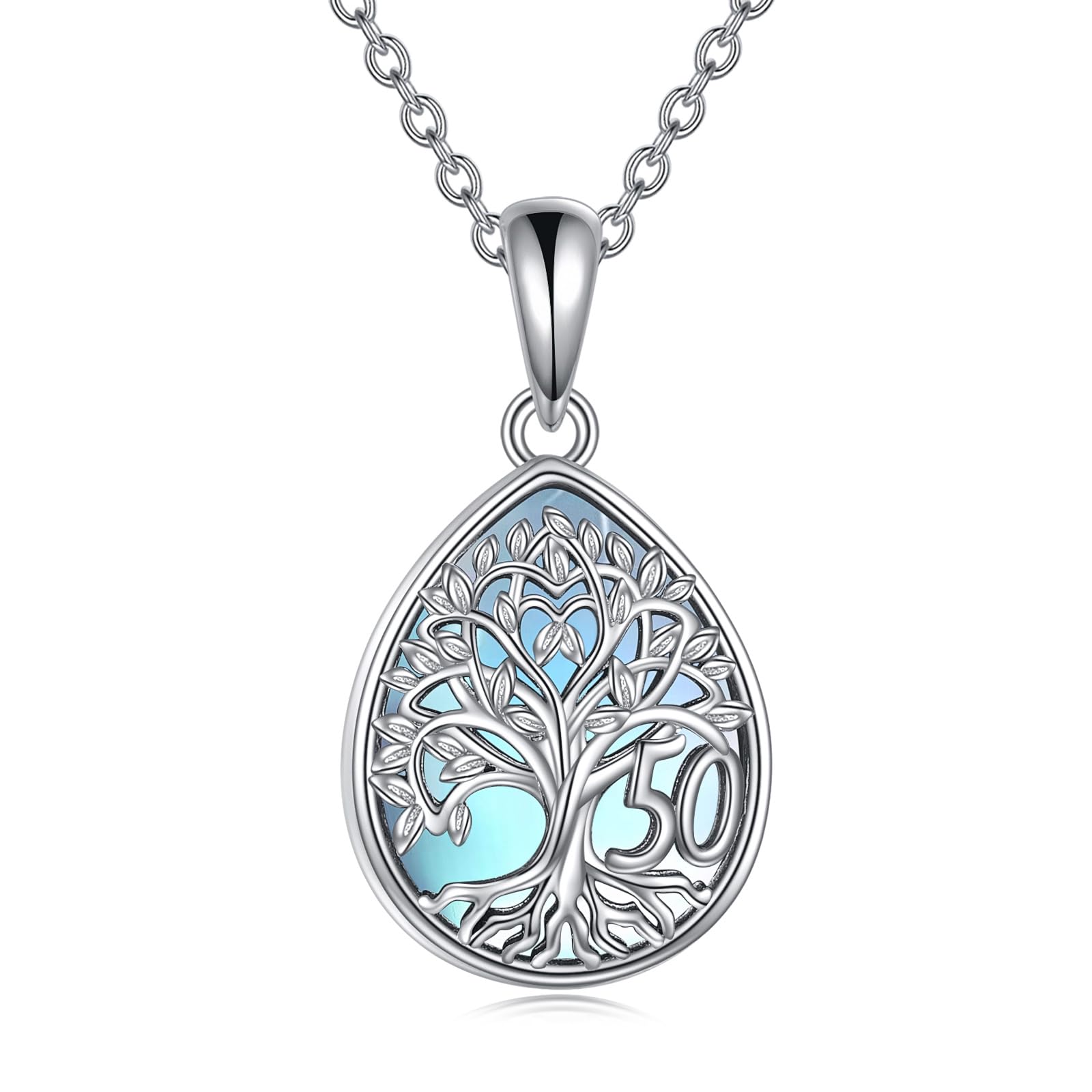 YFN 16/18/30/40/50/60/70 Años Cumpleaños Collar Árbol de la Vida Joyas Plata de Ley Colgante de Cristal Regalos para Niña Nieta