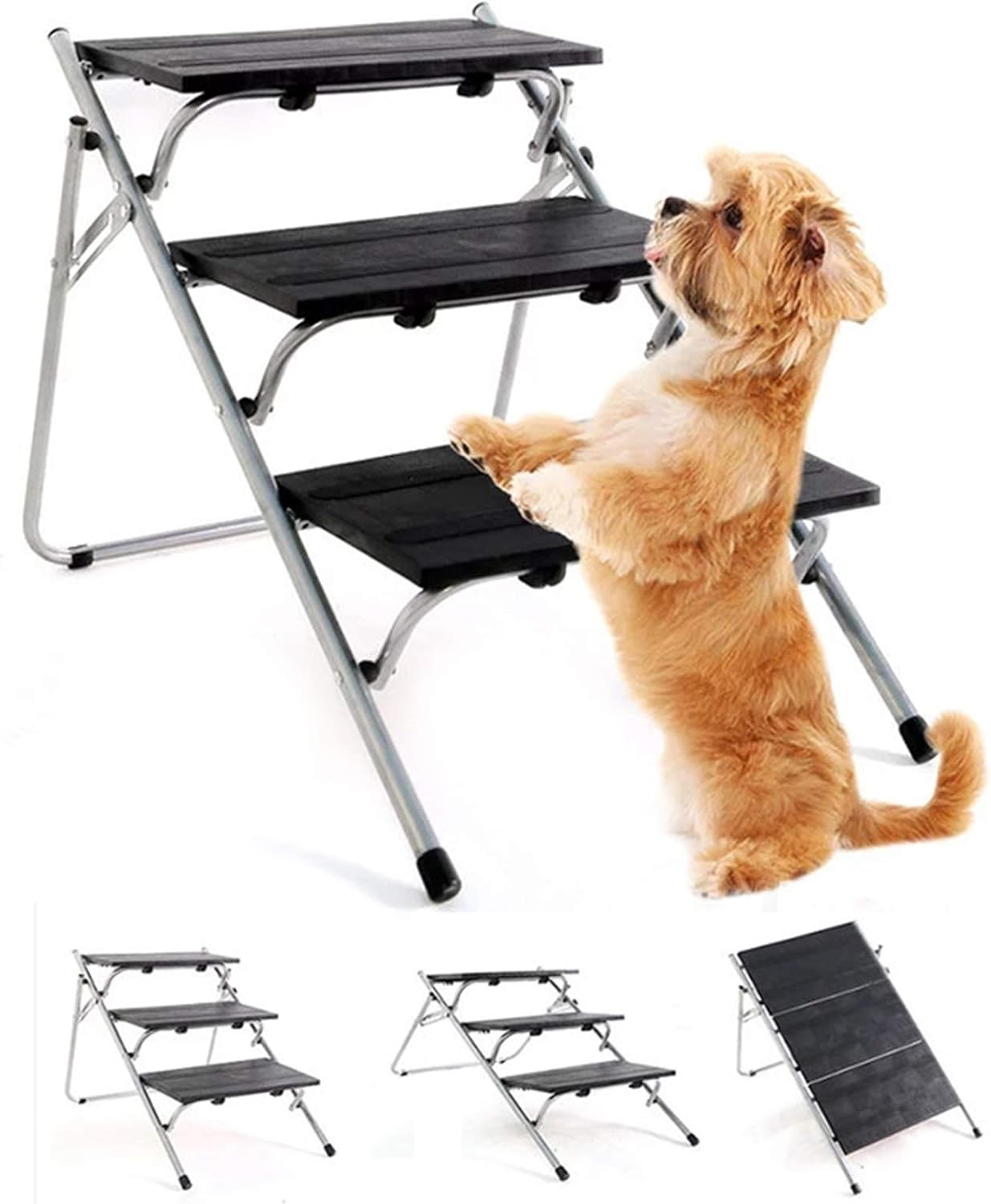 Pet Stairs/Pet Steps 2in1 Foldable 3 Levels Dog Stairs & Ramp,Steel Portable