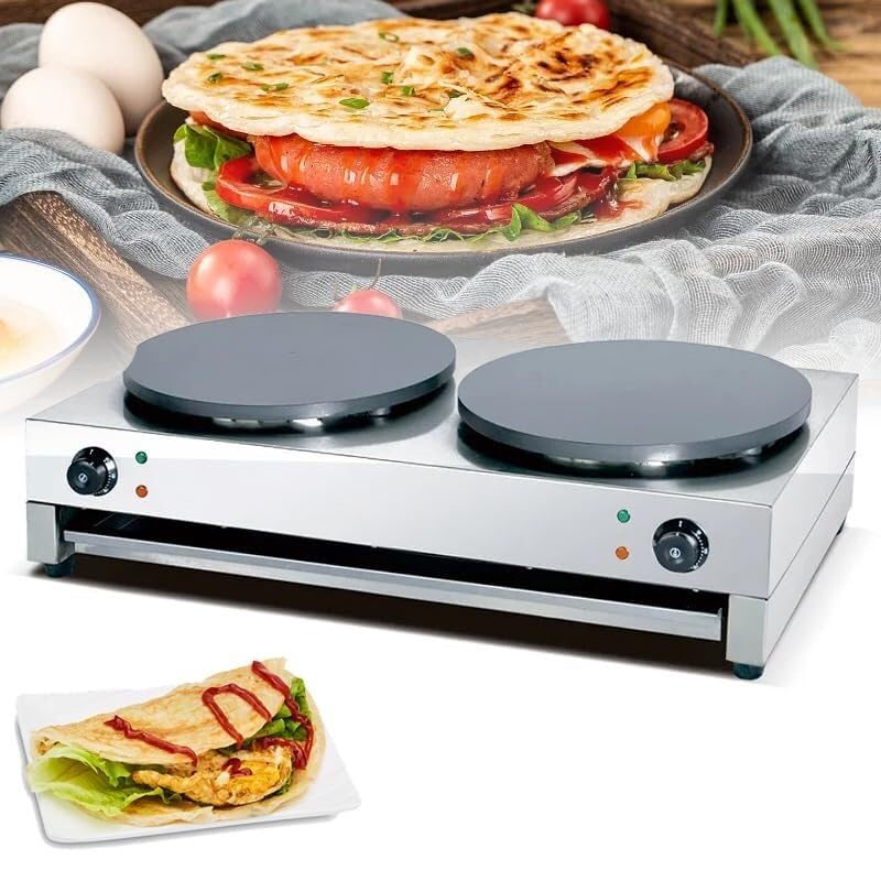 UMJIGF 16 Inch Commercial Pancake Maker, Double-Head Pancake Baking Machine, 50-300°C Adjustable Thermostat, Power and Temperature Indicator Light, Can Pancake Eggs, Omelets, and Bread.,
