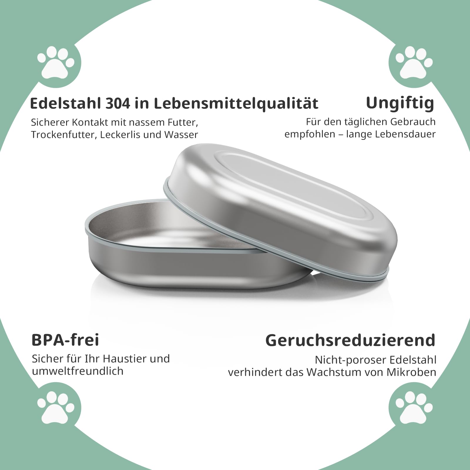 Edelstahlschalen für automatischen Mikrochip-Futterautomat für Haustiere – Dichtungsring-Design zur Frischehaltung und Geruchsreduzierung, Edelstahl 304, leicht zu reinigen, 2er-Set Plus Unterlage