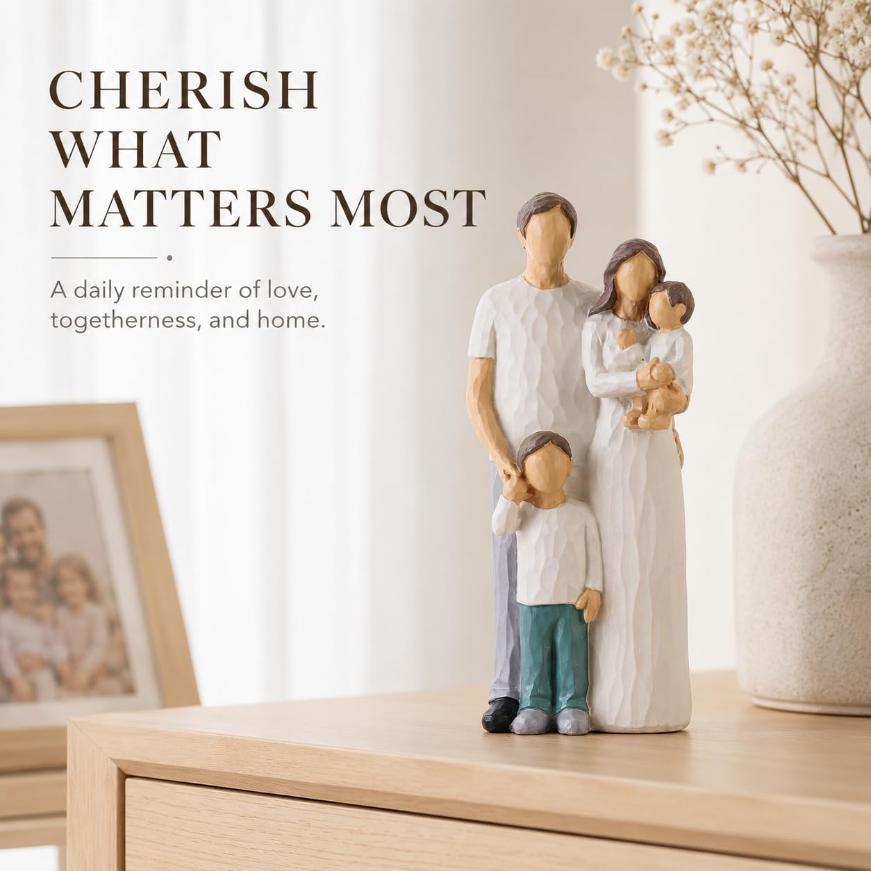 XMGZQ Famiglia di 4 statuette di padre, madre, figlia, figlio, regalo sentimentale per famiglia, mamma e bambino, statua dipinta a mano, per compleanno della moglie del marito (bianco)