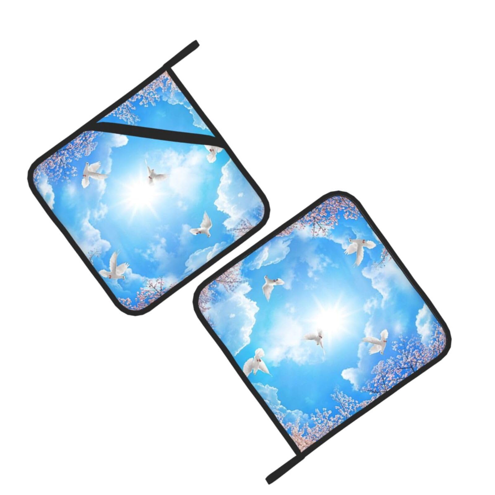 Pink Cherry Blossoms Printed Oven Pot Holders Set of 2 Pcs Heat Resistant Kitchen Microwave Potholders for Cooking Baking Grilling