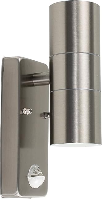 MiniSun Modern Stainless Steel Up/Down Outdoor Security Wall Light - PIR Motion Sensor Detector - IP44 Rated