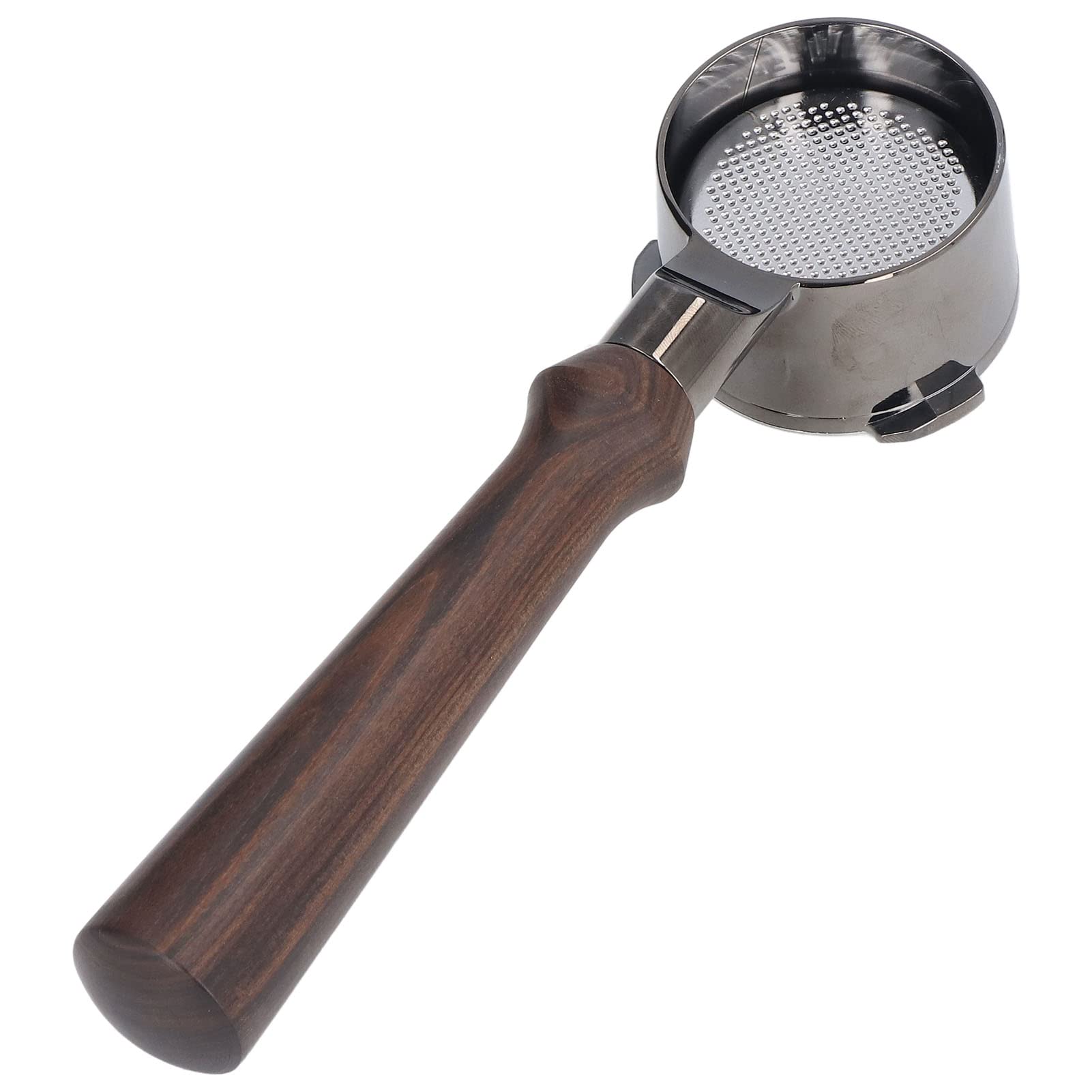 Portafiltro per caffè Portafiltro senza fondo in lega di zinco ergonomico con manico in palissandro nero da 51 mm per macchine da caffè