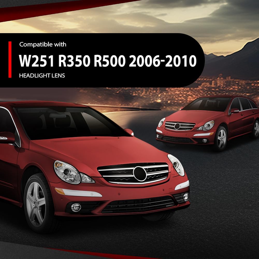 Headlight Lens Cover Pair 2PCS Compatible with Benz R Class W251 R320 R350 R500 R550 2006-2010 Clear