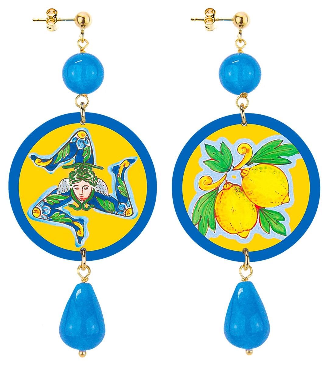 Collezione The Circle Trinacria Orecchini da Donna in Ottone Pietra Marrone