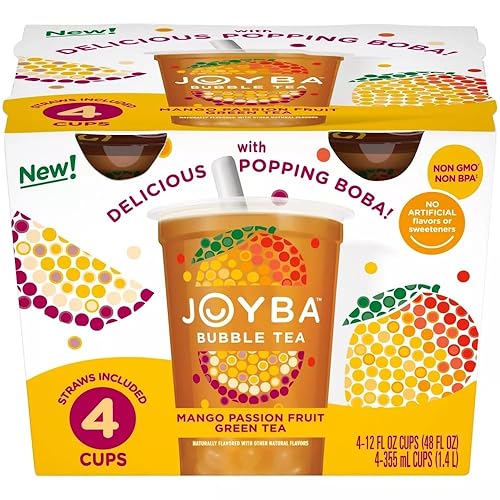 JOYBA Mango Passion Fruit - Té de burbujas verde sin OMG sin OMG, tazas de 12 onzas líquidas, paquete de 4 unidades