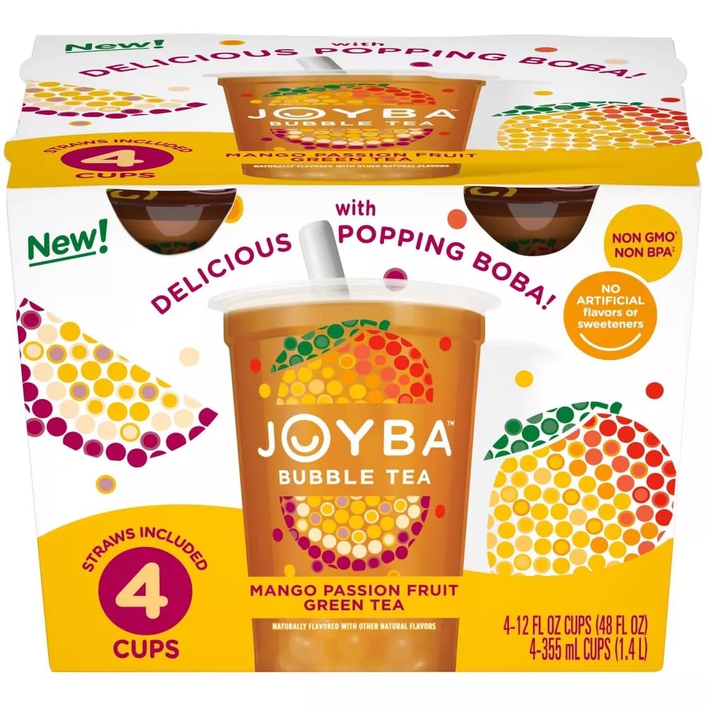 Joyba Mango Passionfruit Green Tea Bubble Tea, 12 fl oz (Pack of 4)