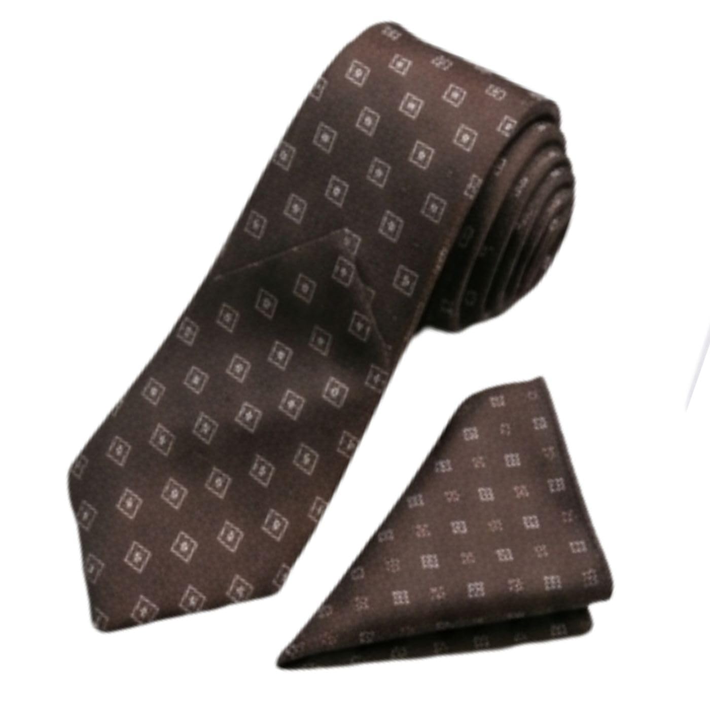 Men's Dark Brown Geometric Necktie and Pocket Square Set – Premium Woven Silk Feel Tie with Matching Handkerchief, Classic Chocolate Brown Business Tie for Weddings, Office, Formal Events, Church-image-10