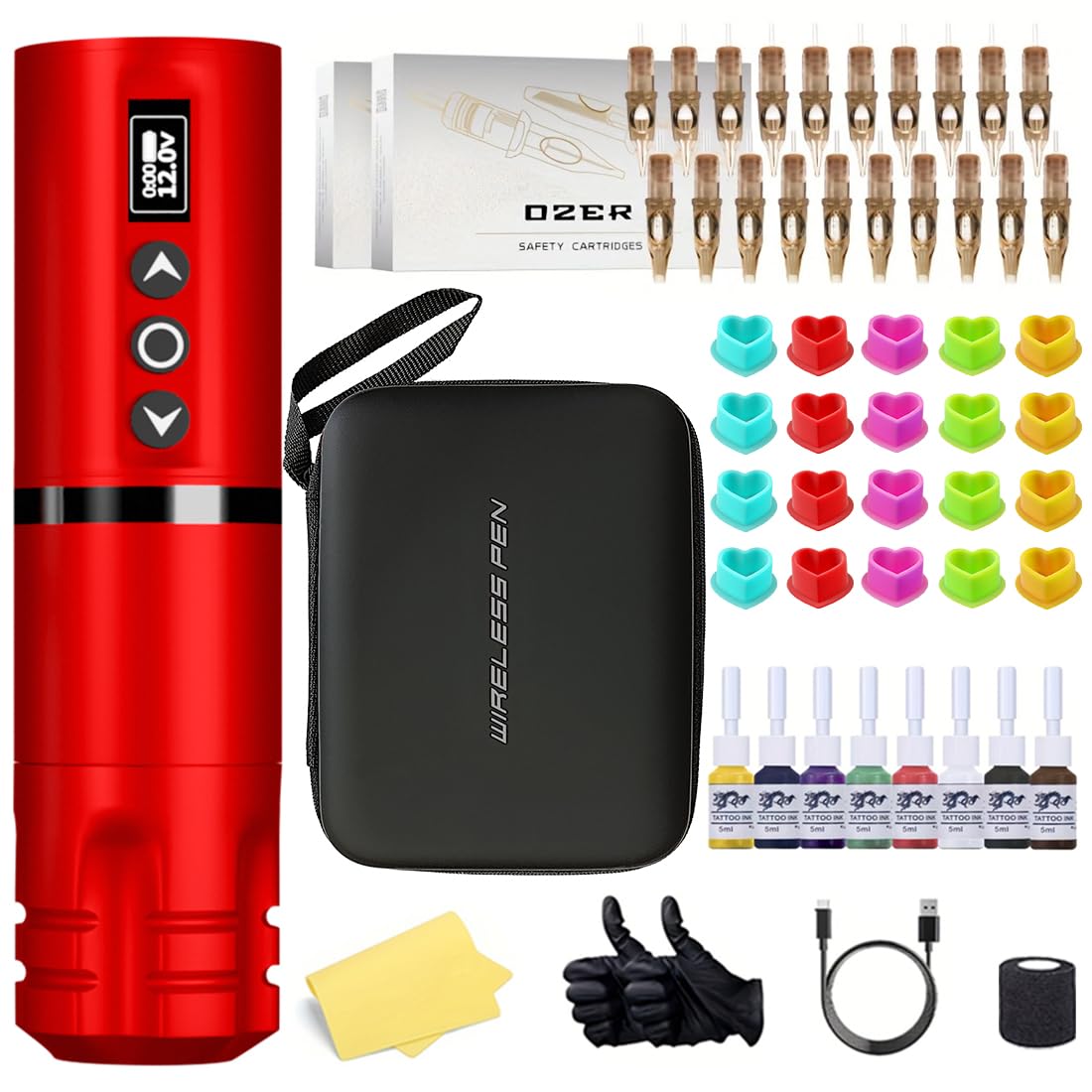 Wireless tattoo pen Kit Tattoo Gun Kit Cartridge Tattoo Machine Kit Tattoo Kit Tattoo Pen Kit for Beginners Rotary Tattoo Pen Type Machine Kit Complete Tattoo Supplies