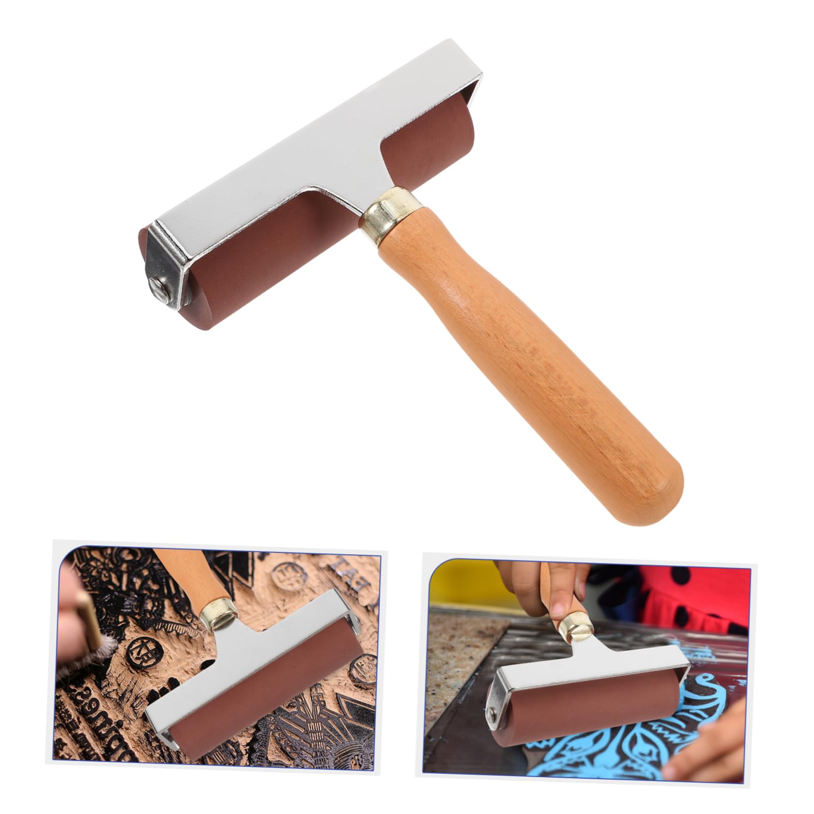 Gummiwalze zum Drucken für Farbe und Tinte mit Holzgriff und Metallkern Leicht zu Reinigen für Bastelarbeiten und Heimwerker