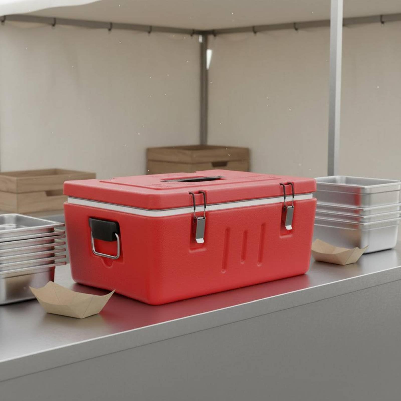 Qianly Contenedor Isotérmico con Bandejas Gran Capacidad Transportador de Alimentos Aislado Nevera Portátil para Vendedores Ambulantes, Restaurantes, Removable 4 Grids