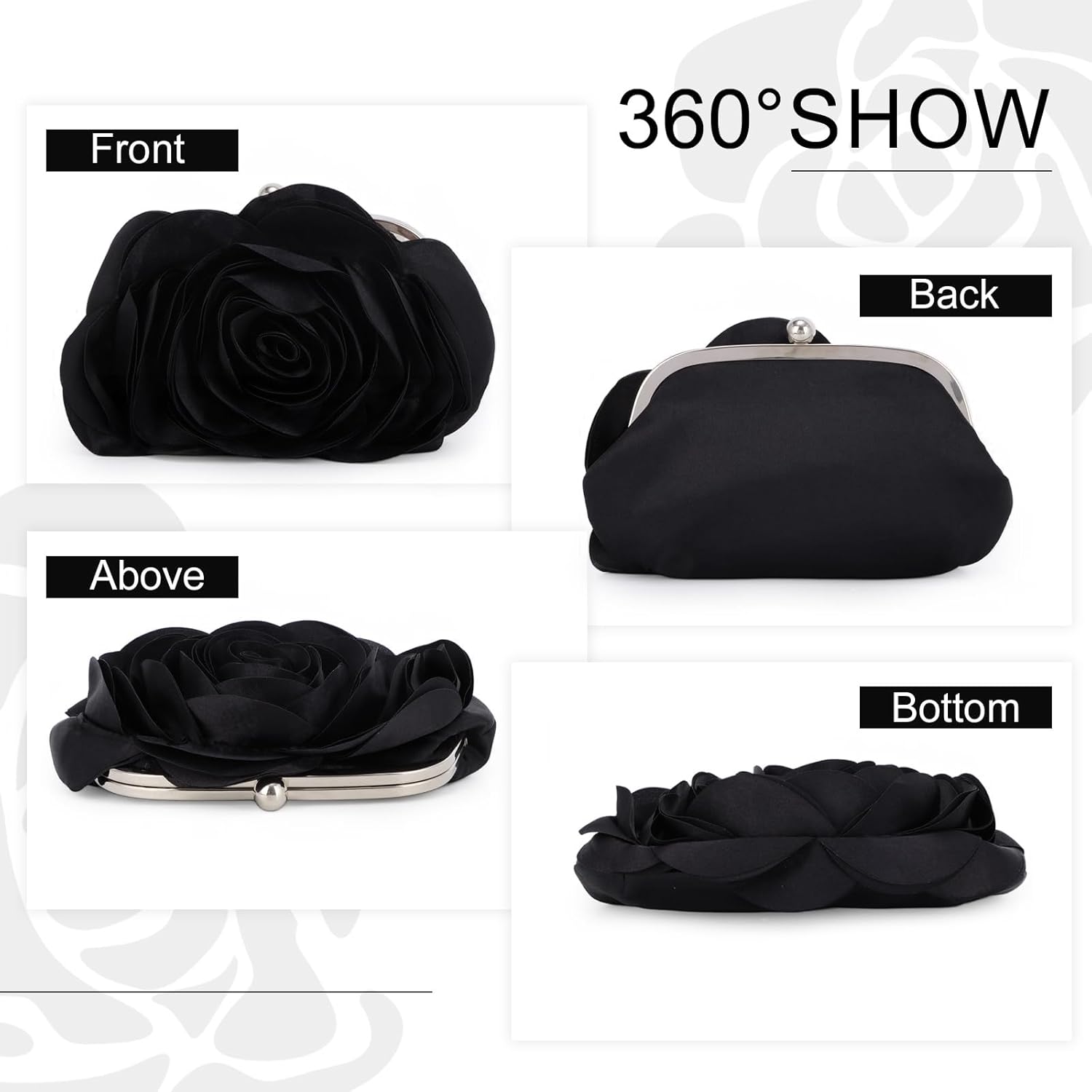 Fecialy Women Evening Bag Floral Satin Clutch Purses with Chain Rose Pattern Purse Party Prom Handbags