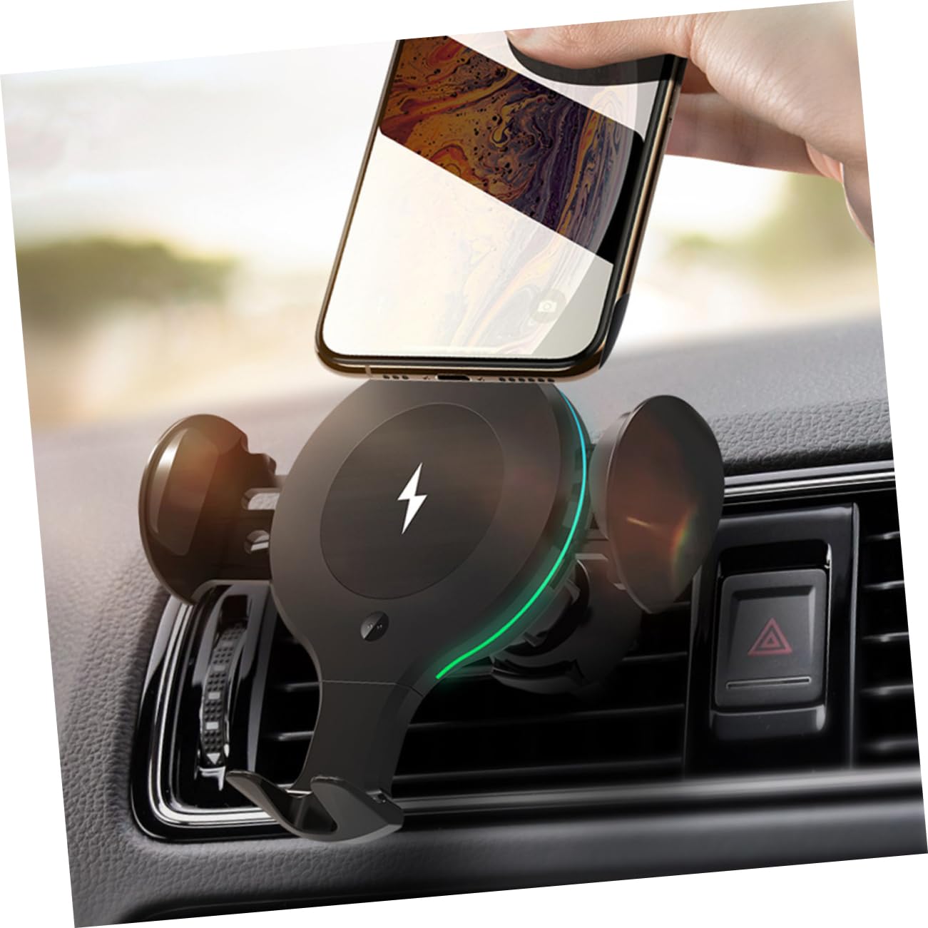 Caricabatterie Wireless Auto 10w per Telefono Supporto | Nero, Abs e Pom, Braccio Telescopico, Clip Bocchetta e Ventosa Inclusi