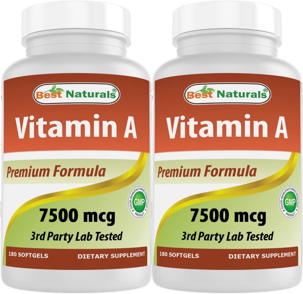 Best Naturals Vitamin A 25000 IU (7500 mcg), Non-GMO Formula Supports Healthy Vision & Immune System and Healthy Growth & Reproduction, 180 Softgels (180 Count (Pack of 2))