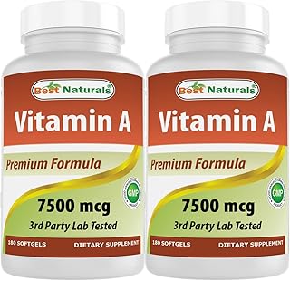 Best Naturals Vitamin A 25000 IU (7500 mcg), Non-GMO Formula Supports Healthy Vision & Immune System and Healthy Growth & Reproduction, 180 Softgels (180 Count (Pack of 2))